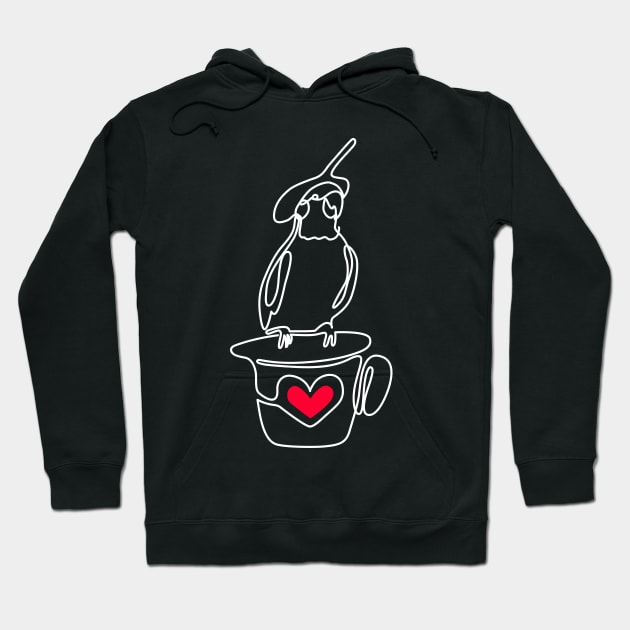 Cockatiel Love Heart One Line Drawing Hoodie by okpinsArtDesign